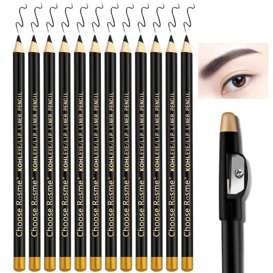 Waterproof Eyebrow Pencil (12pcs/set), Easy Coloring Eye Brow Pen with Sharpener Cap, Lightweight Brow Shading & Filling Pencil for Daily Makeup