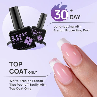 btartboxnails XCOATTIPS French Protecting DUO builder gel and top coat set to Protect French XCOATTIPS, No More French Tips Area chipping