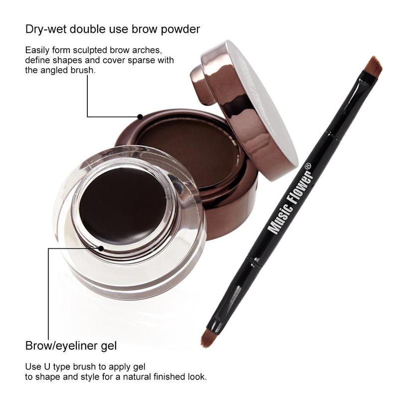 Eye Makeup Kit, Eyebrow Powder & Eyeliner Cream & Double-ended Makeup Brush & Eyebrow Glue & Eyebrow Brush, Long Lasting Waterproof Eyebrow Makeup Product