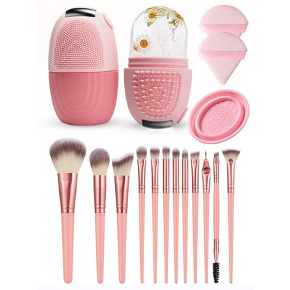 Daily?Skincare Tools for Women, 1 Count Ice Roller, 12pcs?Lightweight?Cosmetic?Brushes, 1 Count Brush Cleaning Bowl & 2 Counts Powder Puffs