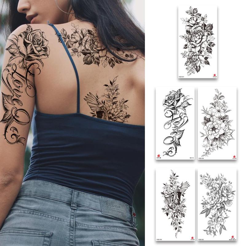 5pcs Flower Pattern Temporary Tattoo Sticker, Waterproof Pattern Tattoo Sticker for Women & Men