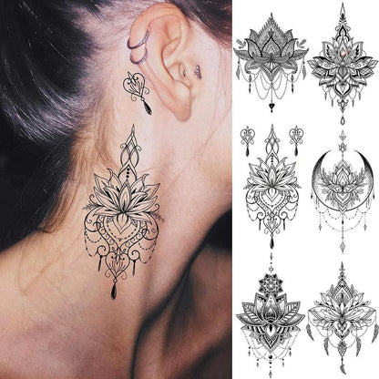 15pcs Flower & Pendant Pattern Tattoo Sticker, Bohemian Body Art Decoration for Women & Girls, Temporary Tattoo Decal for Arm Neck Chest