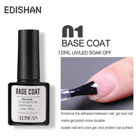 Gel Base Coat and Top Coat Nail Polish - Long-Lasting No Wipe Base and Top Coat Set LED UV Soak Off Nail Lamp for Home DIY & Nail Salon Varnish Long Lasting High Gloss Shiny 2 x 10ml