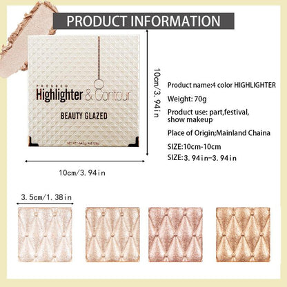 4 Color Long-lasting Highlighter Palette, 1 Count Shimmering Highlighter Makeup Palette, Facial Brightening Cosmetics for Women