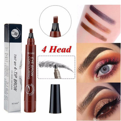 Four-tooth Liquid Eyebrow Pen, 1 Count Long Lasting Eyebrow Liquid Pencil, Brow Styling Brush, Sweat Proof High Pigmented Brow Shading and Filling Pen