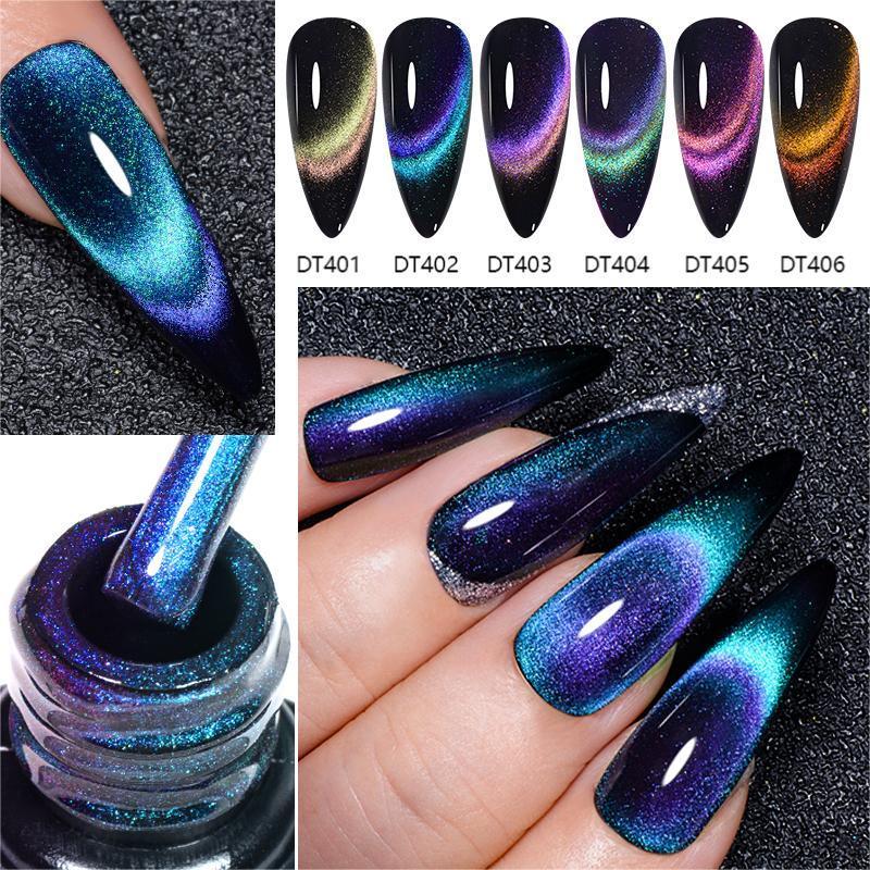 9D Glossy Gel Nail Kit with Magnetic Stick, 8 Counts/set Double Light Soak Off Nails Art Varnish, Glossy Nail Gel Nail Glue Nail Art Kits for Women & Girls, Summer Gifts for Her