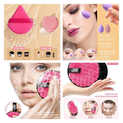 Makeup Tool Set, 65pcs/set Includes Brushes & Beauty Blenders & Headband & Wrist Bands & Triangular Sponges & Finger Sponges & Mini Beauty Blenders & Wash Puff