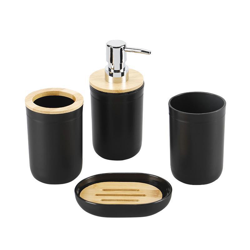 4pcs/set Bamboo Bathroom Set, Soap Dish, Shower Gel Dispenser Bottle, Skincare Tools for Home