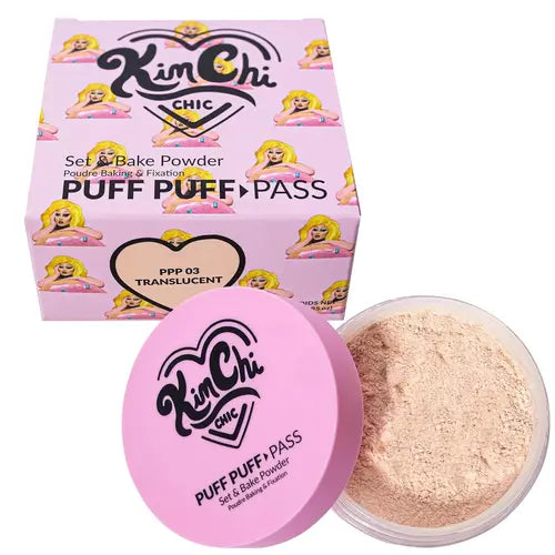 KimChi Chic Beauty Puff Puff Pass Set & Bake Setting Powder, Soft Finishing Powder - Translucent