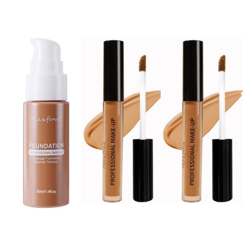 Long-lasting Matte Liquid Foundation & Concealer Set, 1 Count Hydrate Foundation & 2 Counts Lightweight Concealer, Facial Makeup Set