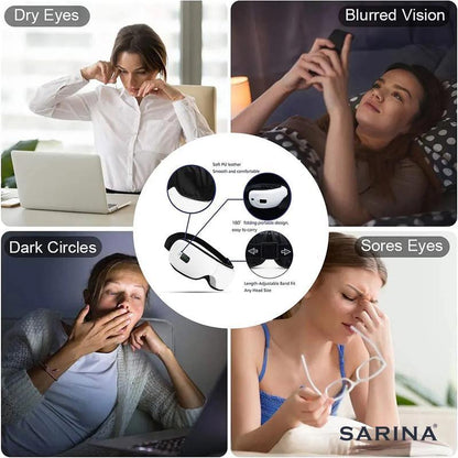 sarina Eye Massager with Heat, Heated Eye Mask with Bluetooth Music for Migraine, Face Massager to Relax, Eye Care Device for Eye Strain, Eye Bags, Dry Eyes, Birthday Gifts