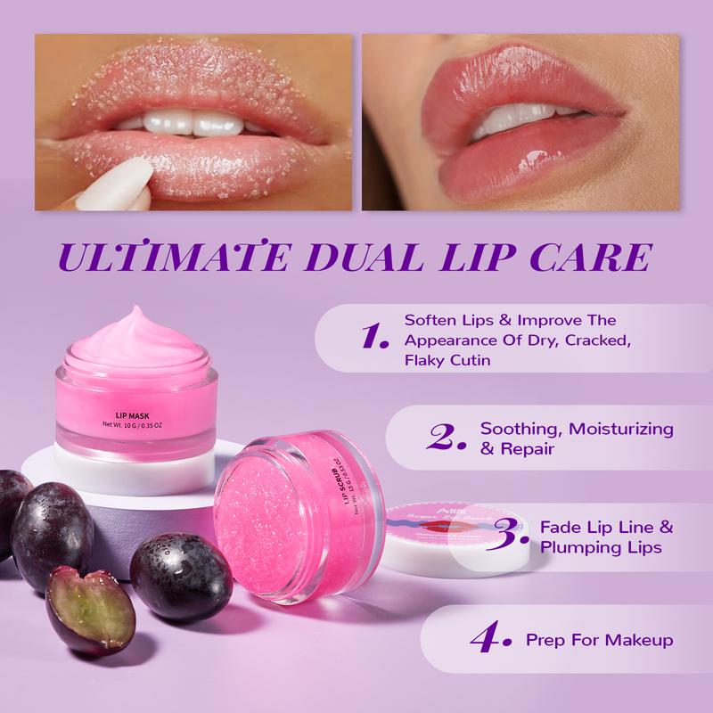 ANAiRUi Bakuchiol+Grape Lip Care Kit - Overnight Lip Sleeping Mask & Lip Exfoliator Scrub - Moisturizing Lip Treatment Mask Plumper for Dry, Chapped, Peel & Dark Lips - Lip Skincare Moisturizer for Repairing, Anti Fine Lines and Plump your Lips