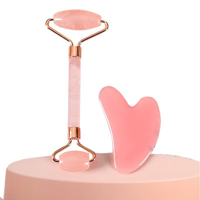 2pcs Double Head Face Massage Roller & Heart Shaped Facial Board Set, Professional Skincare Tools for Women