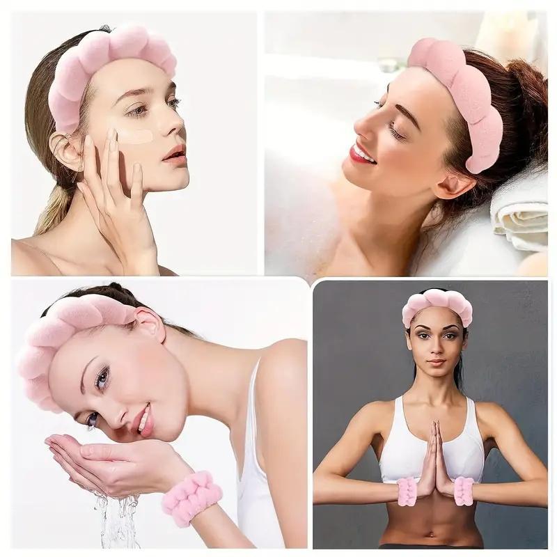 Face Cleaning Tool Set, Facial Cleansing Kit Including Heart Shaped Sponge & Face Washing Wristband & Headband & Facial Cleansing Brush, Cleaning Makeup Brushes