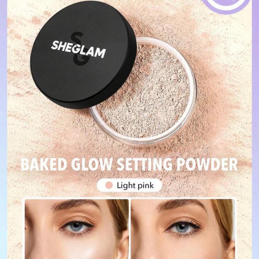 SHEGLAM Baked Glow Setting Powder-Light Brown? Oil Control Loose Setting Powder Translucent Pore-less Flawless Smooths Fine Lines Glowy Powder Black Friday Winter Powder