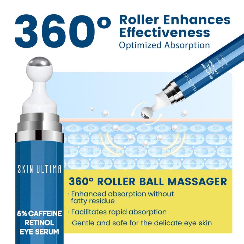 5% Caffeine & Retinol Eye Serum and Under Eye Roller Cream with 360¡ã Massage Ball Roller - Reduce Dark Circles, Puffiness, Wrinkles, Fine Lines, and Under-Eye Bags - 0.5 fl oz Dong-yu