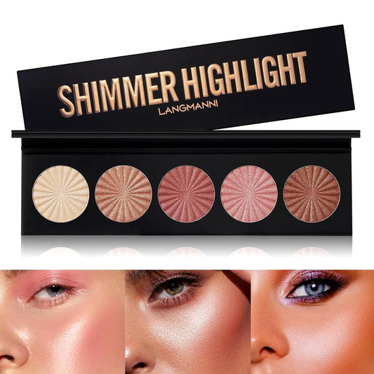 Highlighter Powder Palette, Makeup Palette Facial Bronzers Illuminator Palette Highlighter Baked Waterproof Long Lasting Brilliant Lighten Skin Color