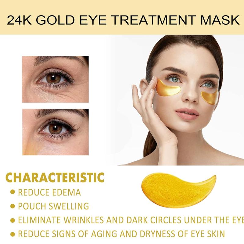 60 Pcs 24K Gold Under Eye Patches, Anti-Aging Eye Mask Infused with Collagen and Hyaluronic Acid - Reduce Dark Circles, Puffiness, and Wrinkles Moisturize Repair