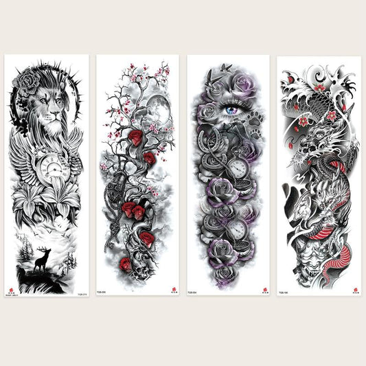 Temporary Tattoo Sticker, 4pcs Dragon & Tiger Pattern Tattoo Sticker for Arm & Full Arm Cover