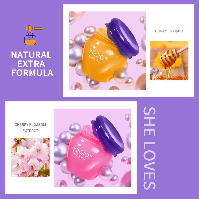 Cherry Blossom?& Honey Extract Lip Mask, Day & Night Use?Moisturizer?Set, Moisturizing?Skincare?Balm