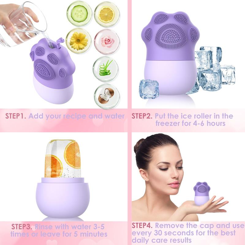 Silicone Cute Cat Claw Designed Ice Face Roller, Face & Body Ice Roller with Beauty Facial Massage Particle, Professional Comfort Skincare Tools for Women