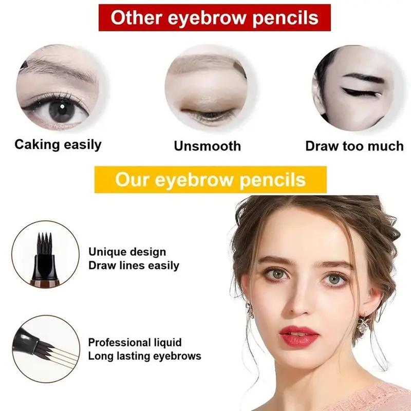 Waterproof 4 Split Tip Eyebrow Pencil, 1 Count Long Lasting Brow Styling Pen, Brow Shading & Filling Pencil, Eye Brow Makeup Product