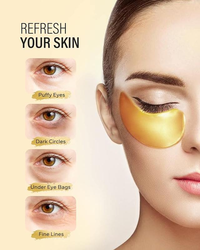 20-Piece 24K Gold Under Eye Patches: Anti-Aging Collagen & Hyaluronic Acid Eye Mask for Dark Circles, Puffiness & Wrinkles - Revitalize Your Skin Moisturizing, Revitalization, Dark Circles, Puffiness, Smoothening, Brightening, Tightening, Nourishing