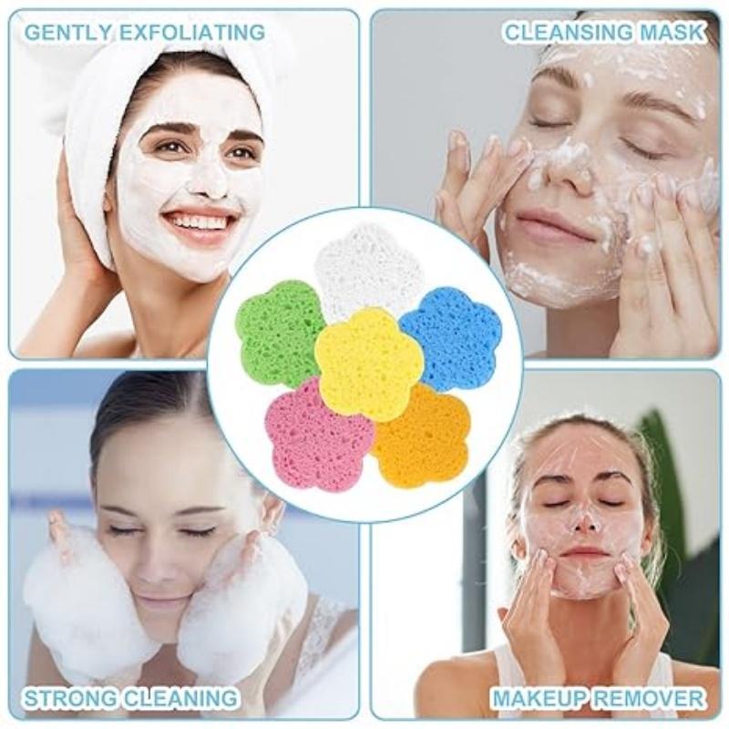 Flower Shaped Facial Cleansing Sponge, 60pcs/set Soft Face Cleansing Sponge, Face Cleaning Puff, Makeup Accessories