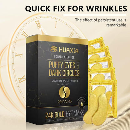 20 Pairs-24k Gold Under Eye Patches - Anti-Aging Collagen & Hyaluronic Acid Eye Mask for Dark Circles, Puffiness, and Wrinkles - Refresh Your Skin Moisturizing, Revitalization, Dark Circles, Smoothening, Brightening, Tightening, Nourishing