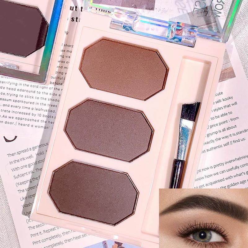 3 Color Smudge-proof Eyebrow Powder Palette, Long-lasting Waterproof Eyebrow Powder with Eyebrow Brush, Professional Makeup Accessories for Women