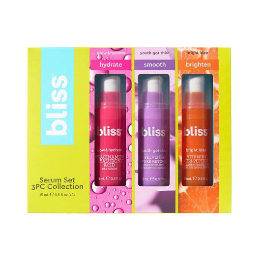 Bliss Mini Serum Kit 3pc Collection, for Hydrating, Smoothing, and Brightening, All Skin Types, 0.5 fl oz, 3pc Hyaluronic Hydrate