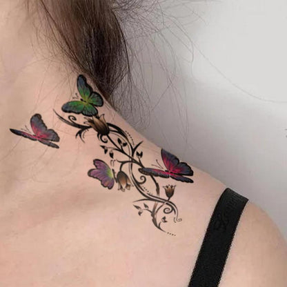 Butterfly & Flower Pattern Temporary Tattoo Sticker (1 Piece), Waterproof Fake Tattoo Sticker, Fake Tattoo Paste, Body Art Tattoo Sticker For Adults, Women, Girls & Men, Temporary Body Art For Festival, Party