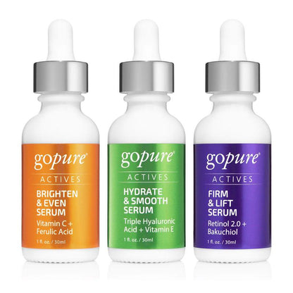 GOPURE Power Trio Facial Serums Set - Vitamin C Serum Hyaluronic Acid Serum and Retinol Serum