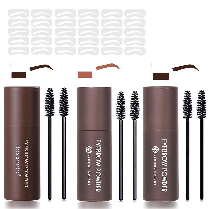 Eyebrow Powder Set, 1 Set Professional Long Lasting Brow Makeup Kit, Including 3 Colors Eyebrow Powder, 6pcs Spiral Eyebrow Brushes, 30pcs Eyebrow Stencils