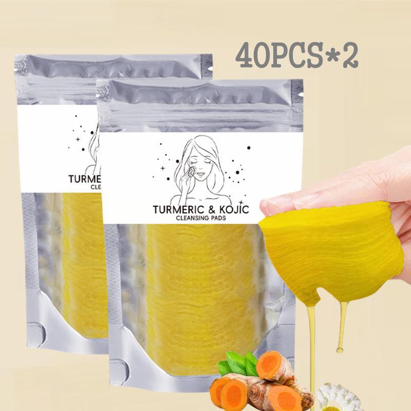 Turmeric Kojic Acid Cleansing Pads, 2 Counts Face & Body Cleansing Pads, Daily Skincare Cleansing Brightening Skin Set for Women and Men