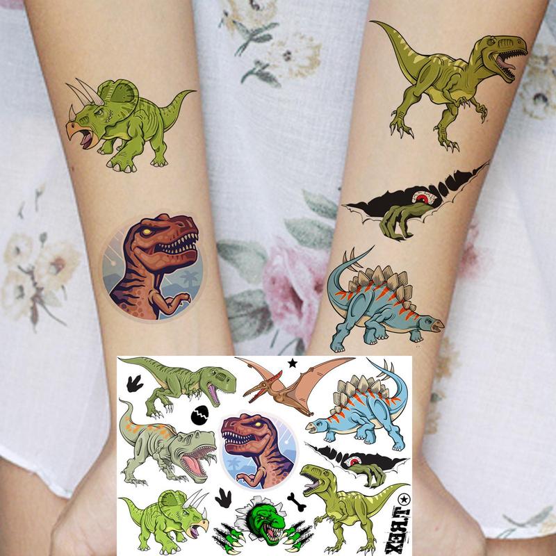 6pcs 3D Dinosaur Pattern Tattoo Sticker, Fun T-Rex Dino Temporary Tattoo Decal for Party & Birthday Use, Body Decoration Sticker for Kids