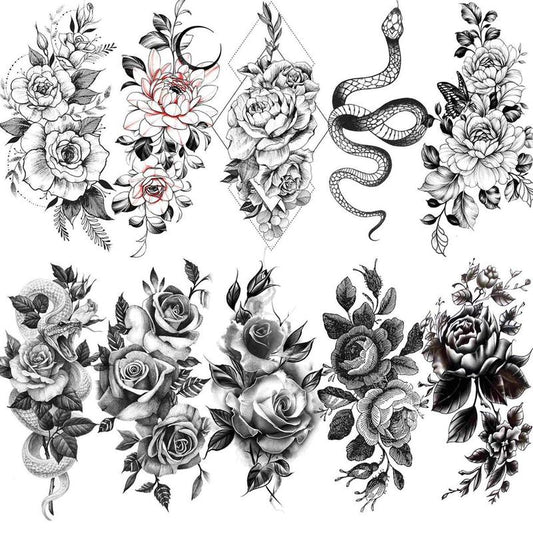 10pcs Flower Pattern Temporary Tattoo, Fake Tattoo Sticker, Body Art for Women & Girls