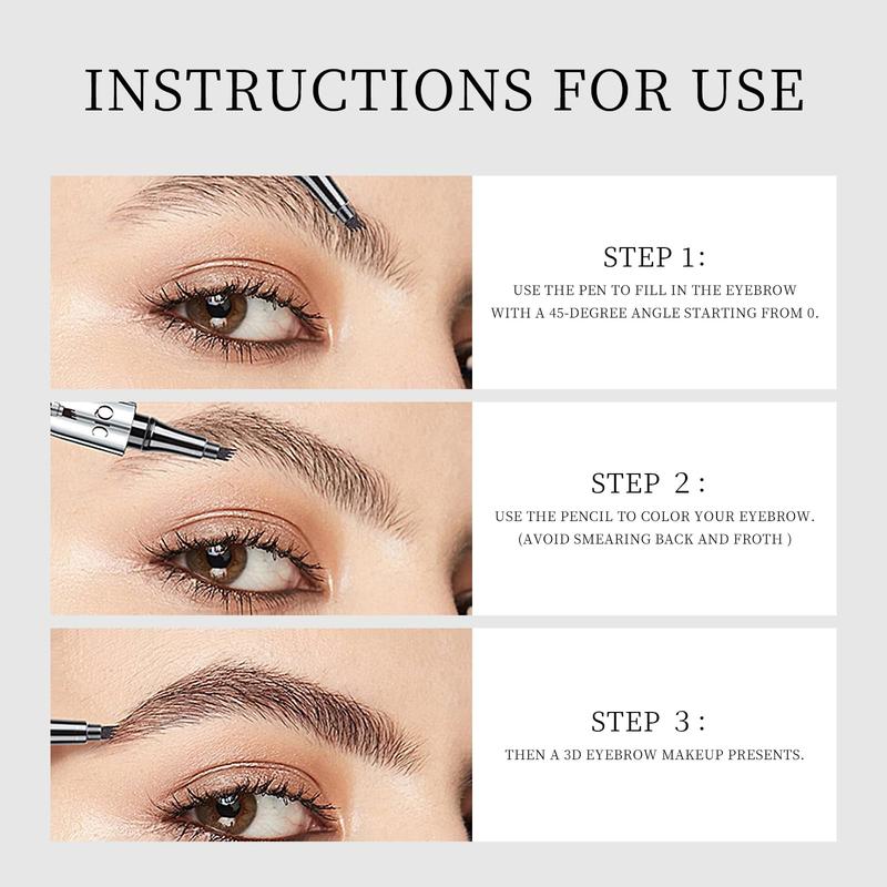 4-Tip Liquid Eyebrow Pencil, Brow Shading &Filling Pencil,  Waterproof Long Lasting Brow Styling Pen, Brow Brush Makeup Tool