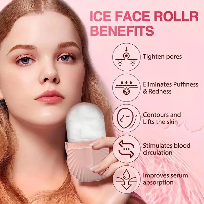 Silicone Ice Face Roller & Stainless Steel Gua Sha Tool Set with Storage Bag, 2 Counts Reusable Face Care Tool Beauty Set for Spring, Skin Care Products for Summer Gift, Comfort Face Massage Tool, Roller Lifting Tool for Women Gifts