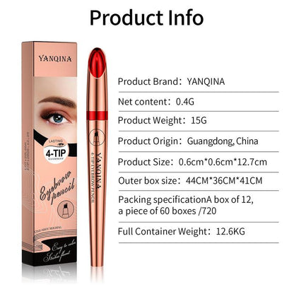 4-tip Eyebrow Pencil, 1 Count Waterproof Long Lasting Eyebrow Pencil, Sweat Proof High Pigmented Brow Shading & Filling Pencil, Makeup Tool