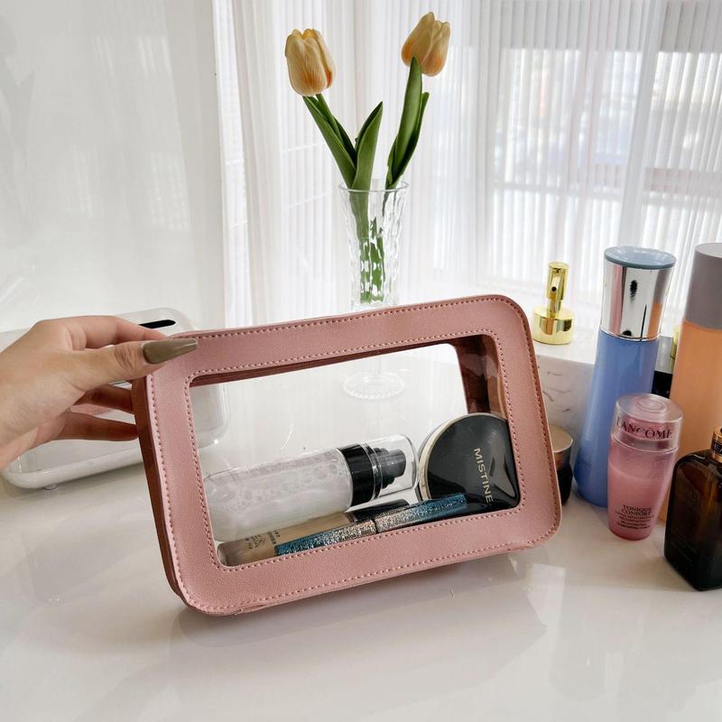 Solid Color Clear Makeup Bag, Portable Large Capacity Cosmetic Storage Bag, Waterproof Toiletry Bag, Back To School Zipper Makeup Organizer Pouch