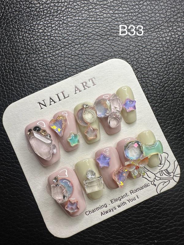 LIVE All-A/B Medium Length Sets. One-Of-A-Kind Handmand Medium Press-On Nails, Best-Selling, Chic and Convenient Nail Art, Cosmetic, Easy, Reusable, Valentinesday, Beauty, Gift hellolovepressnails kissnailacrylickit bubblebathsquareroundnail