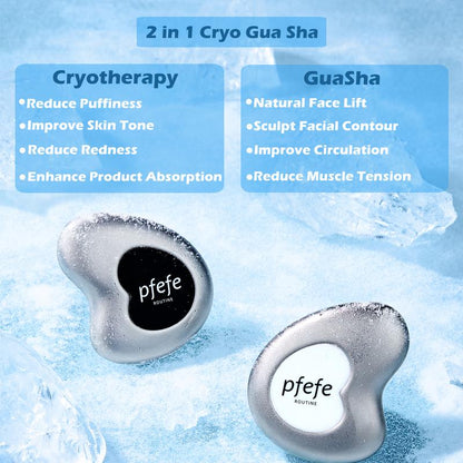 PFEFE Cryo Gua Sha Cold Frozen Ice Tools Summer Cooling Skincare Face Puffiness Dark Circles Jawline Lifting Sculpting Beauty Facialcare Treatment for Girls Women Gifts