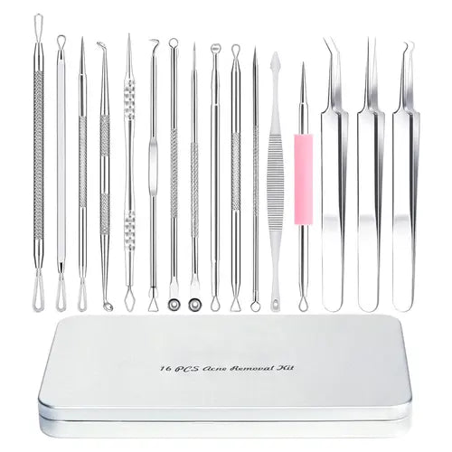 Blackhead Remover Tools, 2024 Latest 16 PCS Pimple Popper Tool Kit, Acne Blackhead Tools for Blemish, 410 Premium Professional Stainless Acne Pimple Extractor Tool with Metal Box Skincare Comfort