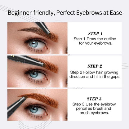 Eyebrow Pen - Comfort Liquid Eyebrow Pencil, Upgraded Brown Eyebrow Pencils for Women with 4 Fort Tip Waterproof & Long Lasting Natural-looking Hair-Like Defined Brows