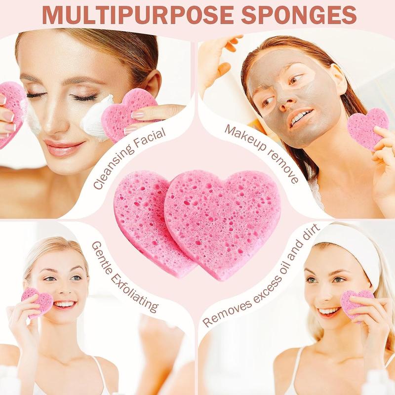 Heart Shaped Facial Sponge, 10/20/30pcs Compressed Face Wash Pad, Exfoliating Facial Cleansing Sponge, Facial Skin Beauty Tool, Skincare Tools