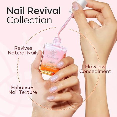 Modelones 15ml Sparkle Pink Nail Natural Concealer Foundation Polish Air Dry Nail Growth Polish for Damaged Nails Imperfection Masking Gifts for Women