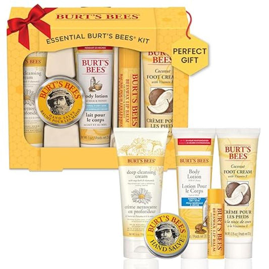 Christmas Gifts, 5 Stocking Stuffers Products, Original Beeswax Lip Balm, Deep Cleansing Cream, Hand Salve, Body Lotion & Coconut Foot Cream, Travel Size Body Care Skincare Skin Repair Comfort Moisturizer Moisture Moisturizing Hydrating Set