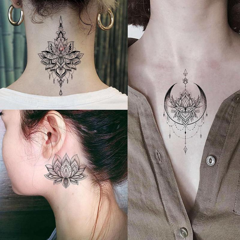 15pcs Flower & Pendant Pattern Tattoo Sticker, Bohemian Body Art Decoration for Women & Girls, Temporary Tattoo Decal for Arm Neck Chest