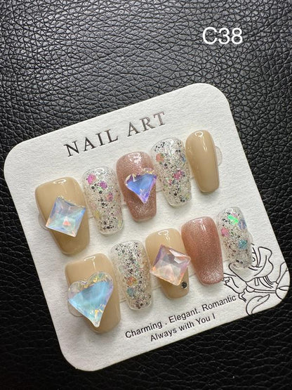 LIVE All-A/B Medium Length Sets. One-Of-A-Kind Handmand Medium Press-On Nails, Best-Selling, Chic and Convenient Nail Art, Cosmetic, Easy, Reusable, Valentinesday, Beauty, Gift hellolovepressnails kissnailacrylickit bubblebathsquareroundnail